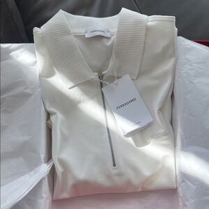 Salvatore Ferragamo Cream Zip-Up Sweater
